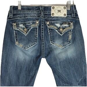 Miss Me Womens Jeans 27 Bling Embellished Cropped Y2K Flap Pocket Stitch Studded